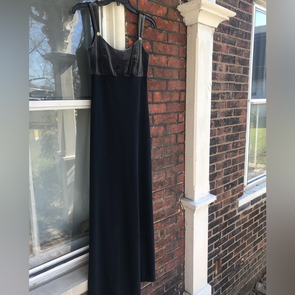 Charcoal Velvet and Crepe Formal